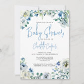 Blue Peony Floral Chic Spring Garden Baby shower Kaart (Voorkant)
