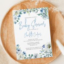 Blue Peony Floral Chic Spring Garden Baby shower