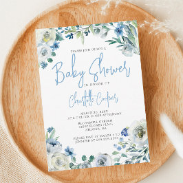 Blue Peony Floral Chic Spring Garden Baby shower Kaart