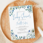 Blue Peony Floral Chic Spring Garden Baby shower Kaart