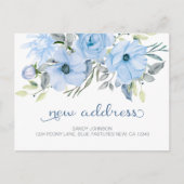 Blue Peony Floral Mijn nieuwe adres Aankondigingskaart (Voorkant)