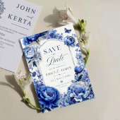 Blue Peony Floral Save The Date