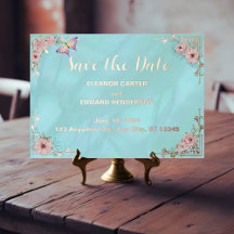 Blue Peony Folie Save the Date Kaart