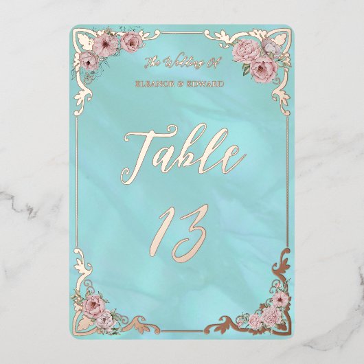  Blue Peony Folie Tafelnummer Kaart (Voorkant)