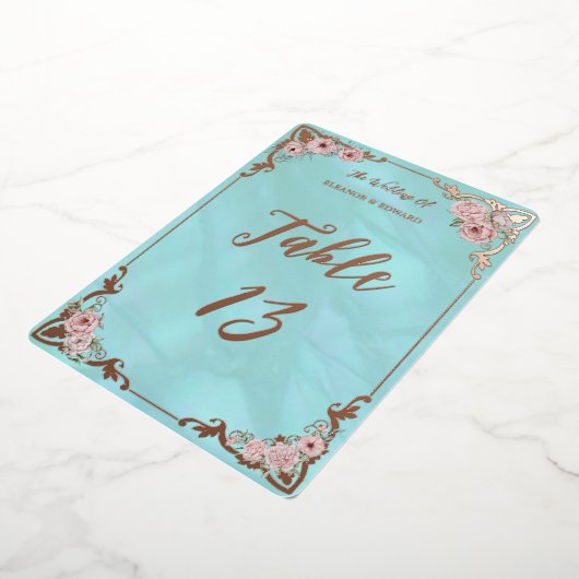 Blue Peony Folie Tafelnummer Kaart (Gedraaid)