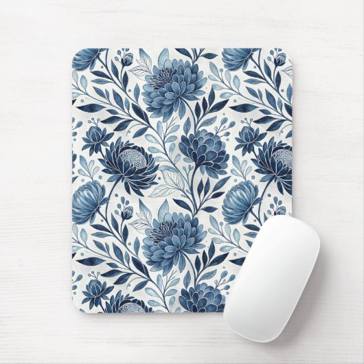 Blue Peony Garden Watercolor Muismat (Met muis)