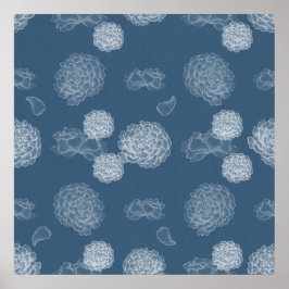 Blue Peony naadloos bloemenpatroon Poster