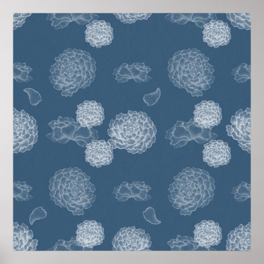 Blue Peony naadloos bloemenpatroon Poster (Voorkant)