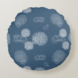 Blue Peony naadloos bloemenpatroon Rond Kussen