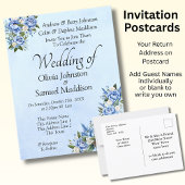 Blue Peony on Blue Wedding Suite Invitation  Briefkaart