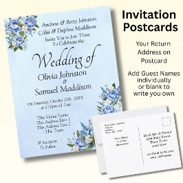 Blue Peony on Blue Wedding Suite Invitation Briefkaart
