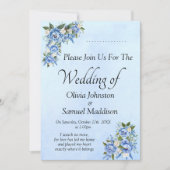 Blue Peony on Blue Wedding Suite Invitation Kaart (Voorkant)