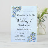 Blue Peony on Blue Wedding Suite Invitation Kaart (Staand voorkant)