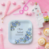 Blue Peony op Blue 7" Square Papieren Bordje (Feest)