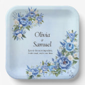 Blue Peony op Blue 9" Square Papieren Bordje (Voorkant)