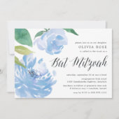 Blue Peony | Uitnodiging Bat Mitzvah (Voorkant)