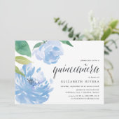Blue Peony | Uitnodiging uit Quinceanera (Staand voorkant)