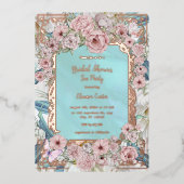 Blue Peony Vrijgezellenfeest Tea Party Folie Uitnodiging (Voorkant)