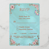  Blue Peony Wedding Folie RSVP Response Kaart (Voorkant)