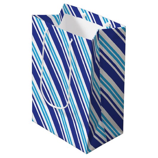 Blue Peppermint Stripe Medium Cadeauzakje (Voorkant Gekanteld)