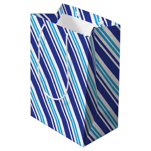 Blue Peppermint Stripe Medium Cadeauzakje (Achterkant Gekanteld)