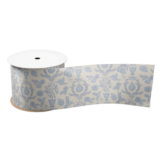 Blue Perfect Pear Damask Vrijgezellenfeest Ribbon Satijnen Lint (Spoel)