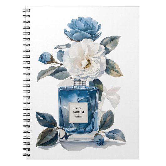 Blue Perfume Bottle Waterverf Floral Notitieboek (Voorkant)