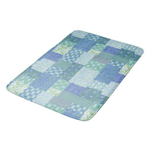 Blue Periwinkle Floral Boho Faux Patchwork Patroon Badmat