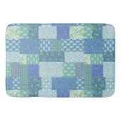 Blue Periwinkle Floral Boho Faux Patchwork Patroon Badmat (Voorkant)