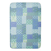Blue Periwinkle Floral Boho Faux Patchwork Patroon Badmat (Voorkant Verticaal)