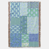 Blue Periwinkle Floral Boho Faux Patchwork Patroon Deken (Voorkant Verticaal)