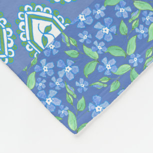 Blue Periwinkle Floral Boho Faux Patchwork Patroon Fleece Deken