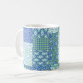 Blue Periwinkle Floral Boho Faux Patchwork Patroon Koffiemok (Voorkant links)