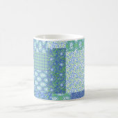 Blue Periwinkle Floral Boho Faux Patchwork Patroon Koffiemok (Center)