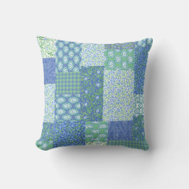 Blue Periwinkle Floral Boho Faux Patchwork Patroon Kussen