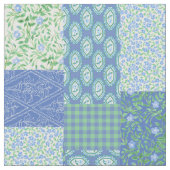 Blue Periwinkle Floral Boho Faux Patchwork Patroon Stof (Close Up)