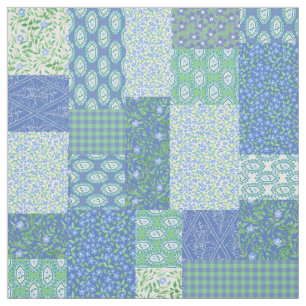 Blue Periwinkle Floral Boho Faux Patchwork Patroon Stof