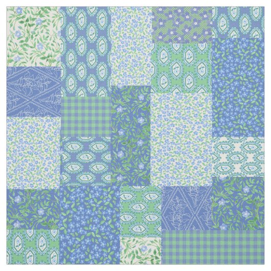 Blue Periwinkle Floral Boho Faux Patchwork Patroon Stof (Swatch)