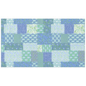 Blue Periwinkle Floral Boho Faux Patchwork Patroon Tafelkleed (Voorkant (Horizontaal))