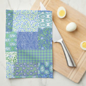 Blue Periwinkle Floral Boho Faux Patchwork Patroon Theedoek (Quarter Fold)