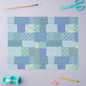 Blue Periwinkle Floral Boho Faux Patchwork Patroon Tissuepapier (Craft)