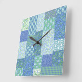 Blue Periwinkle Floral Boho Faux Patchwork Patroon Vierkante Klok (Hoek)