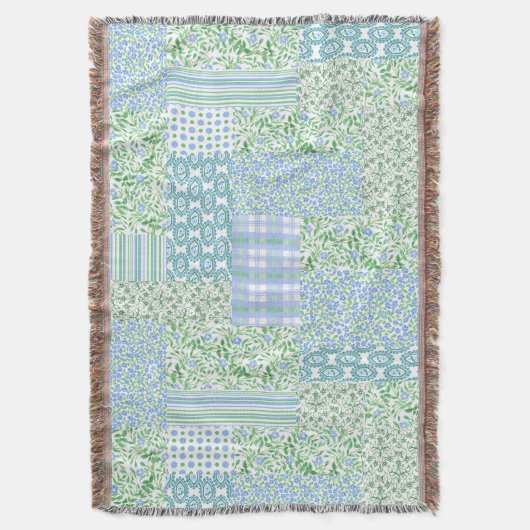 Blue Periwinkle Flowers  Faux Patch Pattern Deken (Voorkant Verticaal)