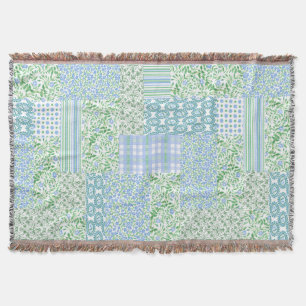 Blue Periwinkle Flowers Faux Patch Pattern Deken