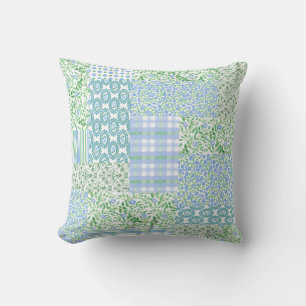 Blue Periwinkle Flowers Faux Patch Pattern Kussen