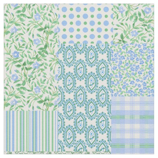 Blue Periwinkle Flowers  Faux Patch Pattern Stof (Close Up)