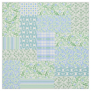 Blue Periwinkle Flowers  Faux Patch Pattern Stof