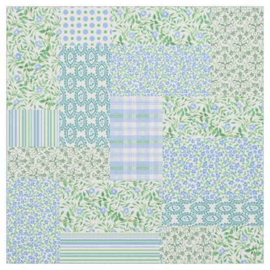 Blue Periwinkle Flowers  Faux Patch Pattern Stof (Swatch)