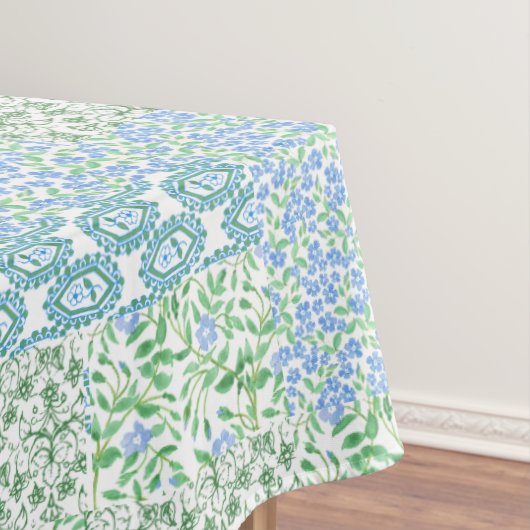 Blue Periwinkle Flowers  Faux Patch Pattern Tafelkleed (Voorbeeld)