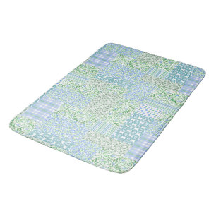 Blue Periwinkle Flowers  Faux Patchwork Badmat